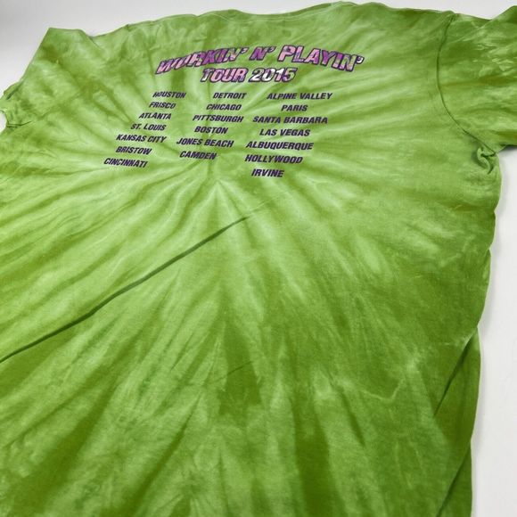 Jimmy Buffett T Shirt Sz L Workin’ N’ Playin’ Tour 2015 Green Tie Dye Pink Flora - Picture 5 of 9